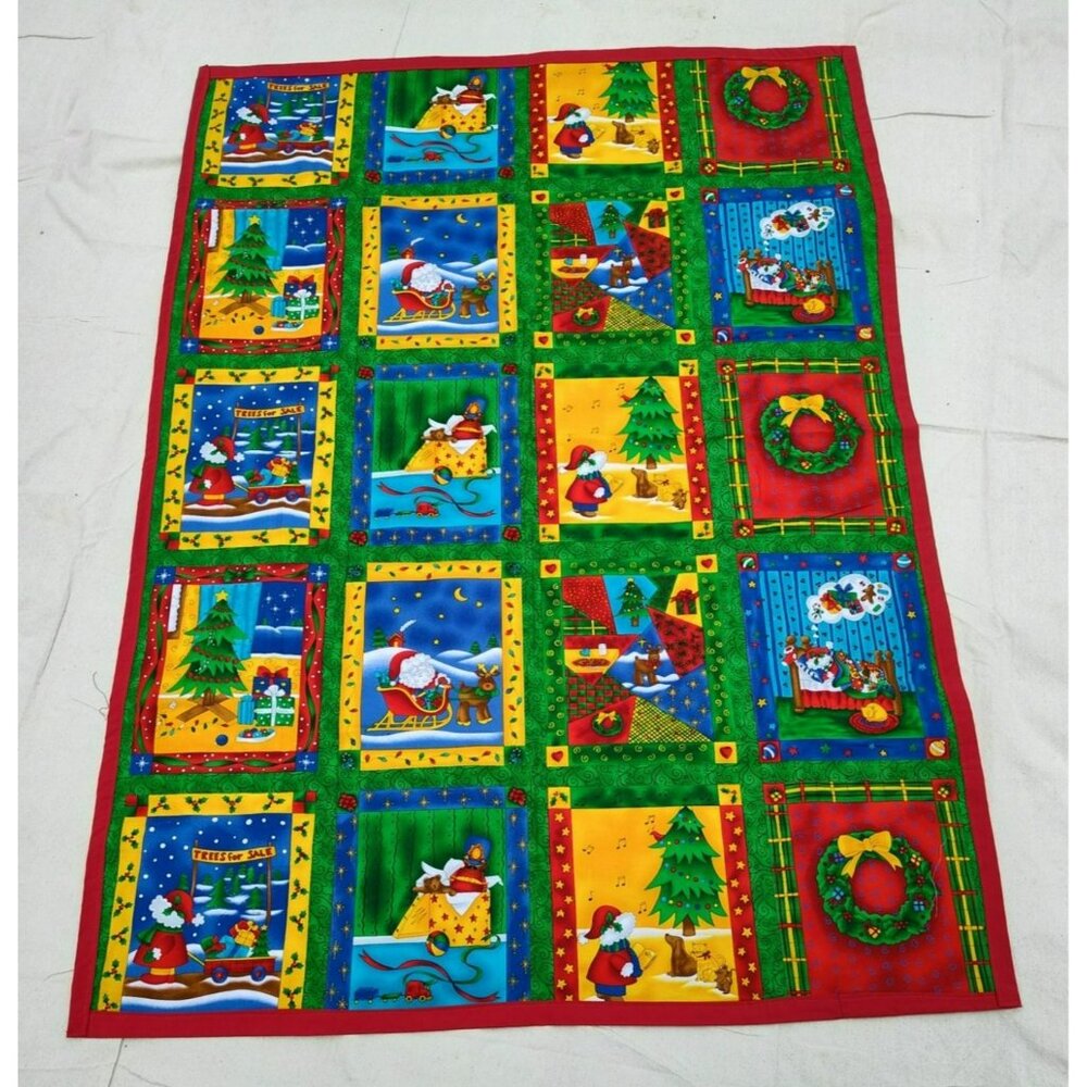 Handmade Christmas Baby Play Mat Blanket, Bright Colors, No Batting, 40" x 56"